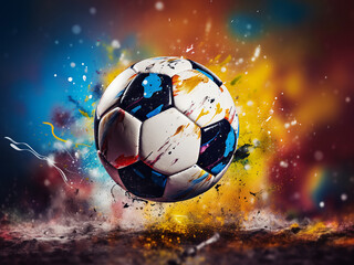 Fototapeta premium Soccer ball with a beautiful blur of vibrant blots symbolizing sports