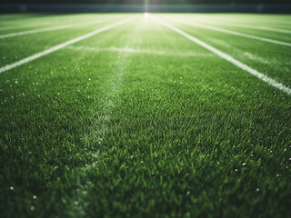 Obraz premium White line on the green grass field symbolizing sports and activity concept