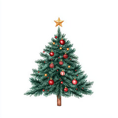 Fototapeta premium beautifully decorated Christmas tree with ornaments and star on top, showcasing vibrant colors and festive spirit. Perfect for holiday celebrations