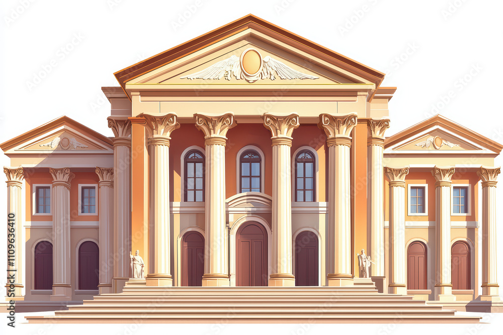 Poster grand classical building with majestic columns and intricate details, showcasing stunning architectu