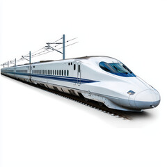 Fototapeta premium sleek and modern high speed train gliding along tracks, showcasing its aerodynamic design and advanced technology. train represents efficiency and speed in transportation