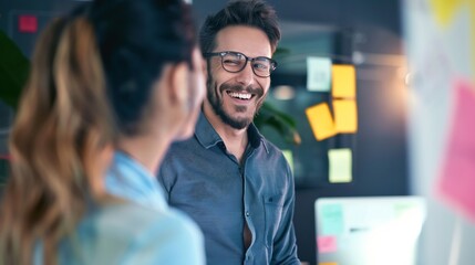 Smiling businessman strategy session startup founder brainstorming innovative ideas growth opportunities environment dynamic creative reflecting entrepreneurial spirit and the pursuit of new ventures