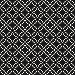 Simple minimalist abstract geometric seamless pattern. Black and white vector texture with small rounded shapes in regular grid, diamonds, rhombuses. Monochrome geo background. Dark repeating design