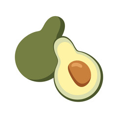 Avocado fruit, whole and half. Vector isolated on white.