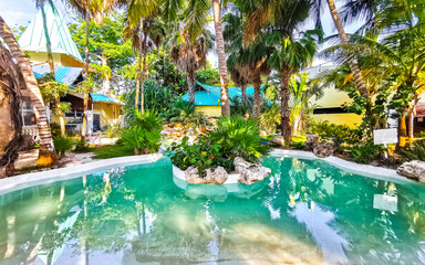 Obraz premium Tropical pond pool at the restaurant in nature Cancun Mexico.