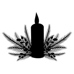 Candle Silhouette with pine twigs and pine cones vector illustration