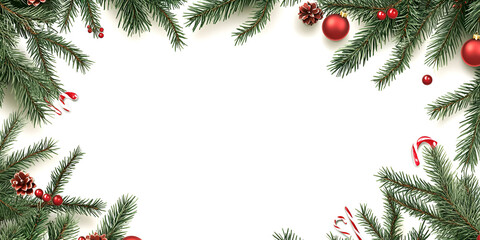 Christmas Pine Branches and Red Ornaments Frame