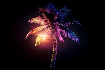 A striking neon palm tree silhouette presented in isolation on a black canvas.