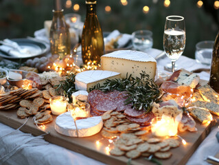 charcuterie board with artisanal cheeses and fresh fruits.