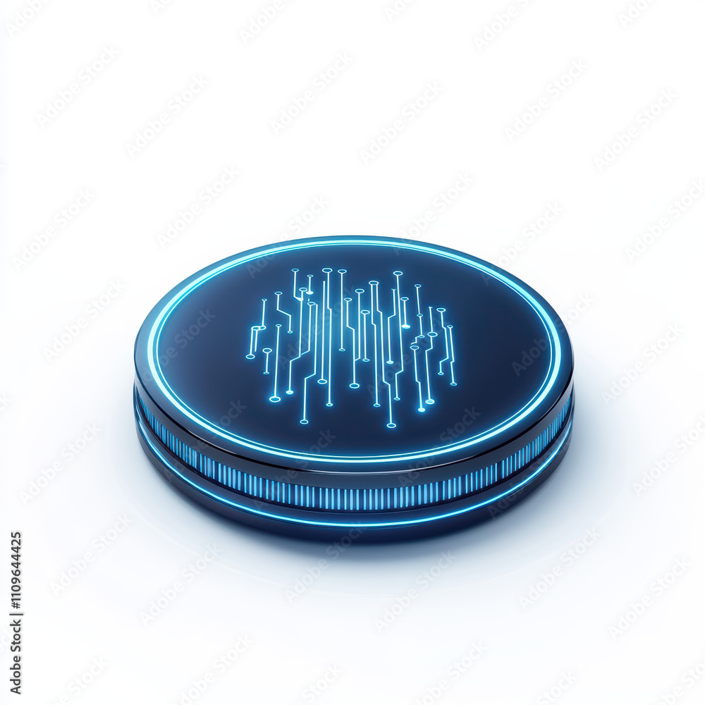 Poster futuristic digital currency coin design featuring glowing circuit patterns. this innovative concept 