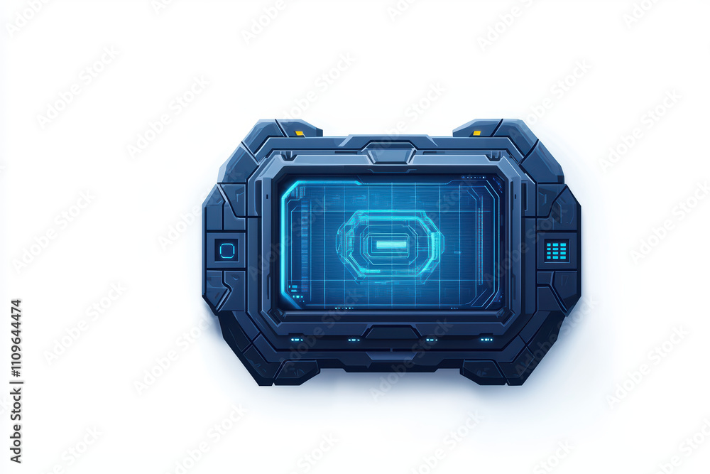Poster futuristic interface panel design with glowing elements and sleek layout. this high tech display fea