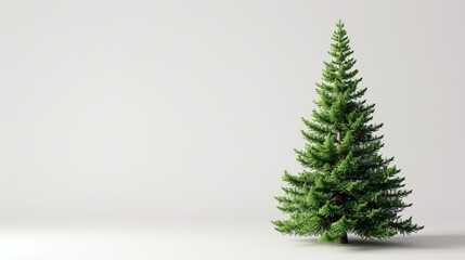 Fototapeta premium A large green pine tree stands alone in a white background. Copy place.
