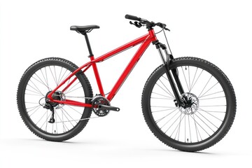 Red mountain bike isolated on white background.