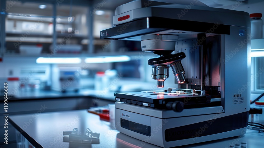 Aufkleber advanced microscope in modern laboratory setting.