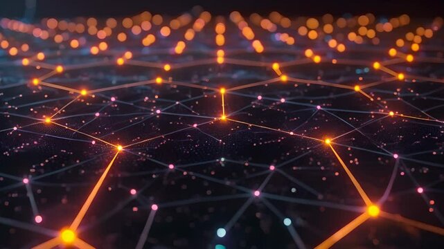 Abstract digital landscape with glowing plexus network