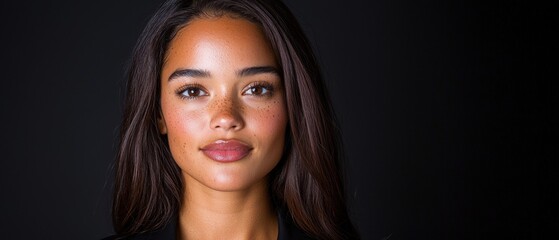 Fototapeta premium Portrait of a young woman with dark hair and freckles