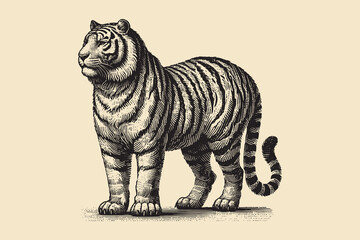 Tiger. vintage, hand drawn, black ink old vector illustration. Isolated object, cut out