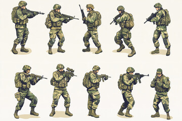Fototapeta premium Soldaten in verschiedenen Posen und Uniformen