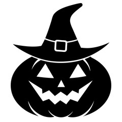 Spooky Halloween Pumpkin with Hat Silhouette Vector Illustration