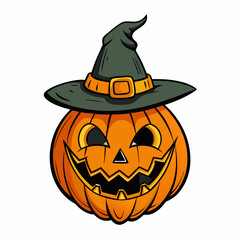 Spooky Halloween Pumpkin with Hat Silhouette Vector Illustration