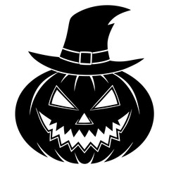 Spooky Halloween Pumpkin with Hat Silhouette Vector Illustration