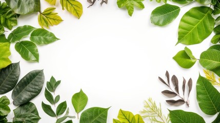 Vibrant Green Leaves Frame on White Background