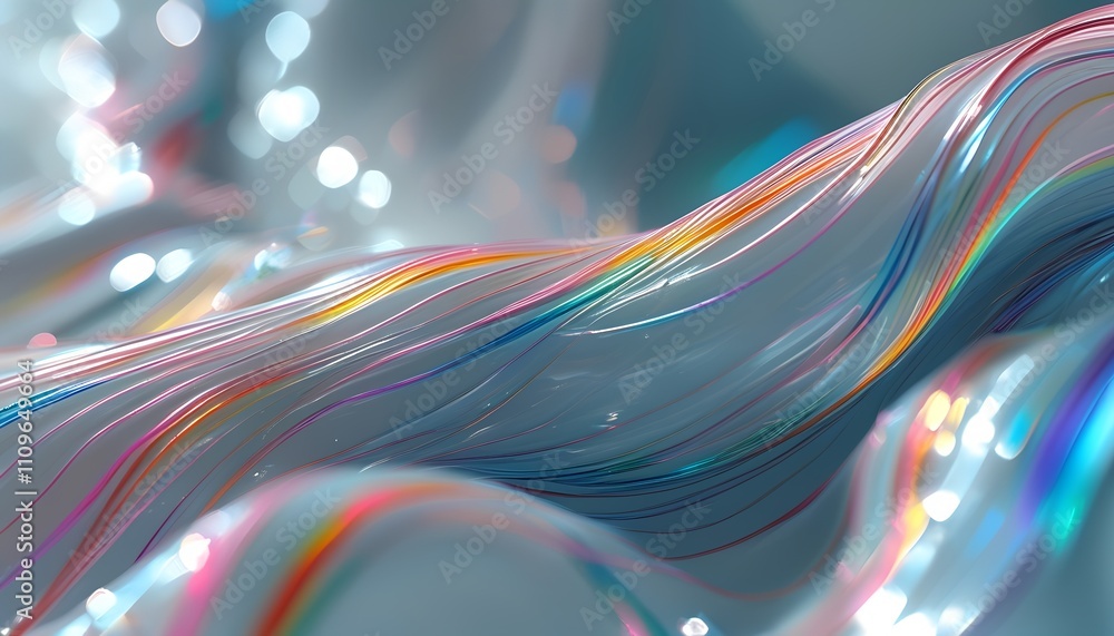 Poster iridescent waves: abstract swirls of iridescent, translucent ribbons create a mesmerizing, dreamy vi