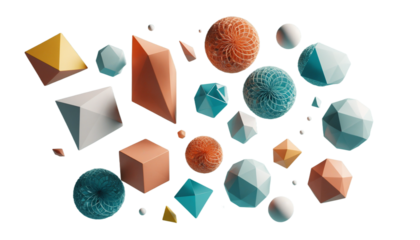 Geometric Abstract: Floating in a space of pure abstract design, various geometric shapes in pastel colors create a dynamic, artistic composition.  