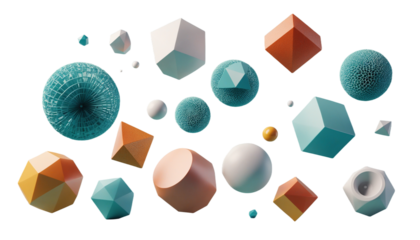Abstract Geometric Shapes: A vibrant, modern collection of geometric shapes in various colors and textures, creating a dynamic and playful composition. perfect for design,  technology,  innovation.