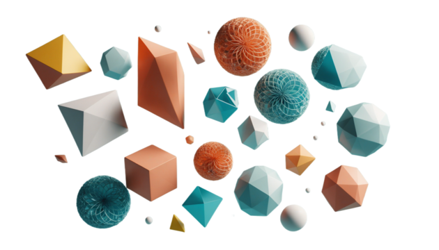 Geometric Abstract: Floating in a space of pure abstract design, various geometric shapes in pastel colors create a dynamic, artistic composition.  