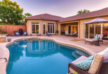 luxurious backyard oasis with swimming pool 