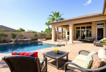 Fototapeta premium luxurious backyard oasis with swimming pool 