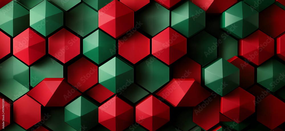 Poster vibrant geometric pattern features red and green hexagons arranged in a stunning design suitable for