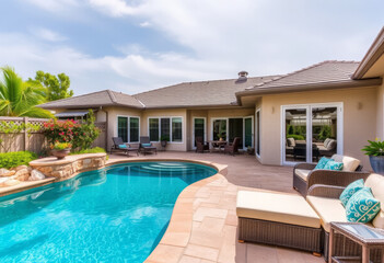 Fototapeta premium luxurious backyard oasis with swimming pool 