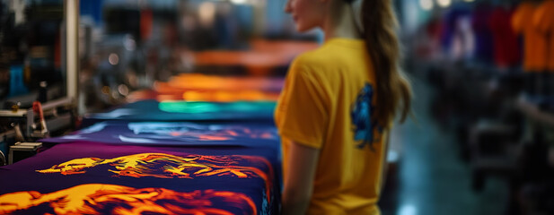 woman working in a t-shirt design factory
