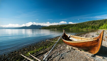 Obraz premium haida boat on the shoreline of haida gwaii