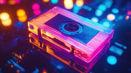 Fototapeta premium Neon Retro Cassette Tape in Vivid Colors