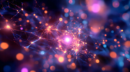 Fototapeta premium A vibrant cluster of glowing purple and pink energy particles creating a cosmic and dynamic design.