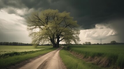 Obraz premium Serene Countryside Path Under a Dramatic Sky