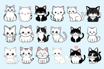 Set of cat on sight blue background vector illustration.