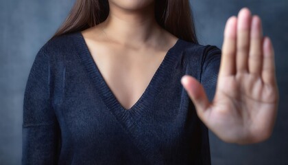 woman raised her hand for dissuade, Abuse, stop violence against women. Stop sexual harassment and rape