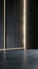 Modern Minimalist Interior with Smooth Black Walls and Subtle Ambient Lighting creating a Sleek and Sophisticated Atmosphere for Various Design Uses