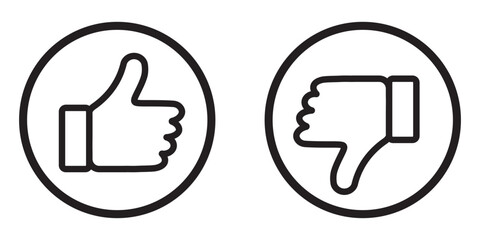 Thumps up and down, vector icon. Thumb up and down outline icon isolated on white background. Like and dislike social network pictograms isolated on white background.  © NOVA STOCK