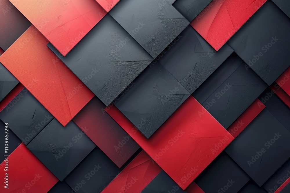 Poster abstract design featuring layered red and black textured squares.