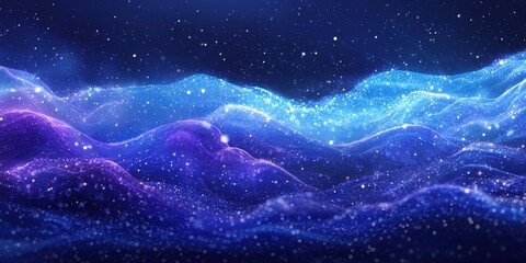 Fototapeta premium Vibrant Cosmic Landscape with Twinkling Stars and Luminous Waves Set Against a Deep Space Background, Capturing the Mystique of the Universe's Beauty and Wonder