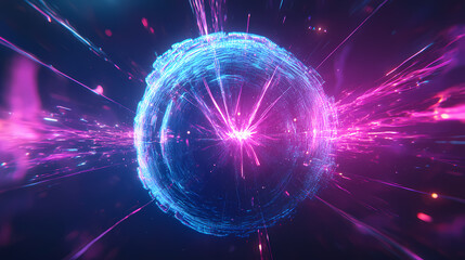 Fototapeta premium Glowing electromagnetic plasma sphere in vibrant blue and purple energy field - futuristic science concept. Plasma. Illustration