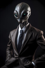 Alien in a business suit. AI generation