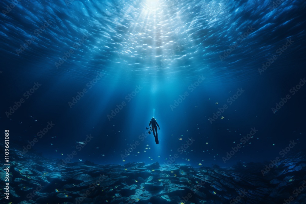 Poster exploring the depths of a serene ocean paradise teeming with life. generative ai