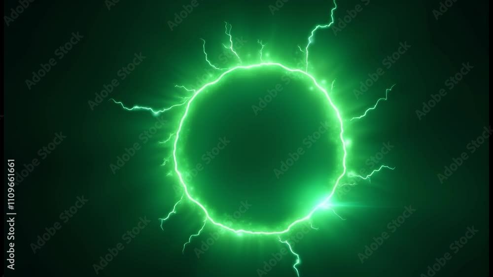 Poster green abstract plasma lightning ring with glowing particles swirling in dark sky fantasy concept art