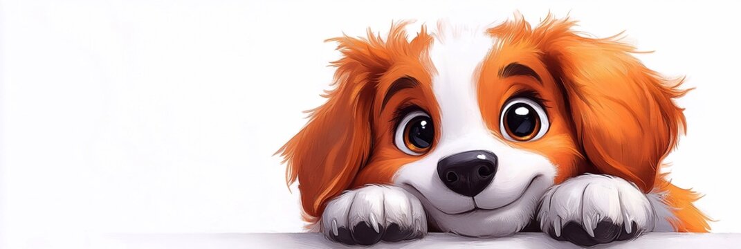 This delightful drawing captures a brown and white puppy peering from the side with big, gleaming eyes and a sweet smile. The minimalist white background emphasizes its cheerful personality.







